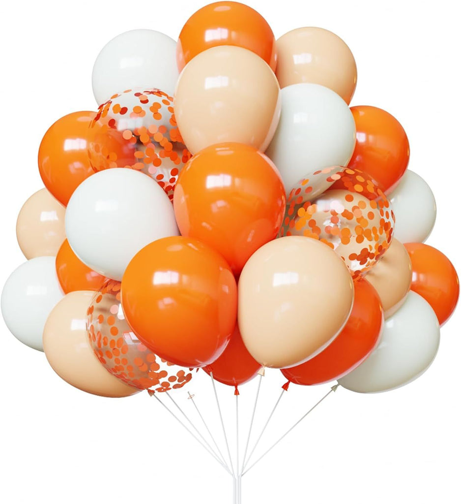 Orange Balloons, 67pcs 12 Inch Sand White and Orange Confetti Balloons for Birthday, Baby Shower, Halloween Party Decorations