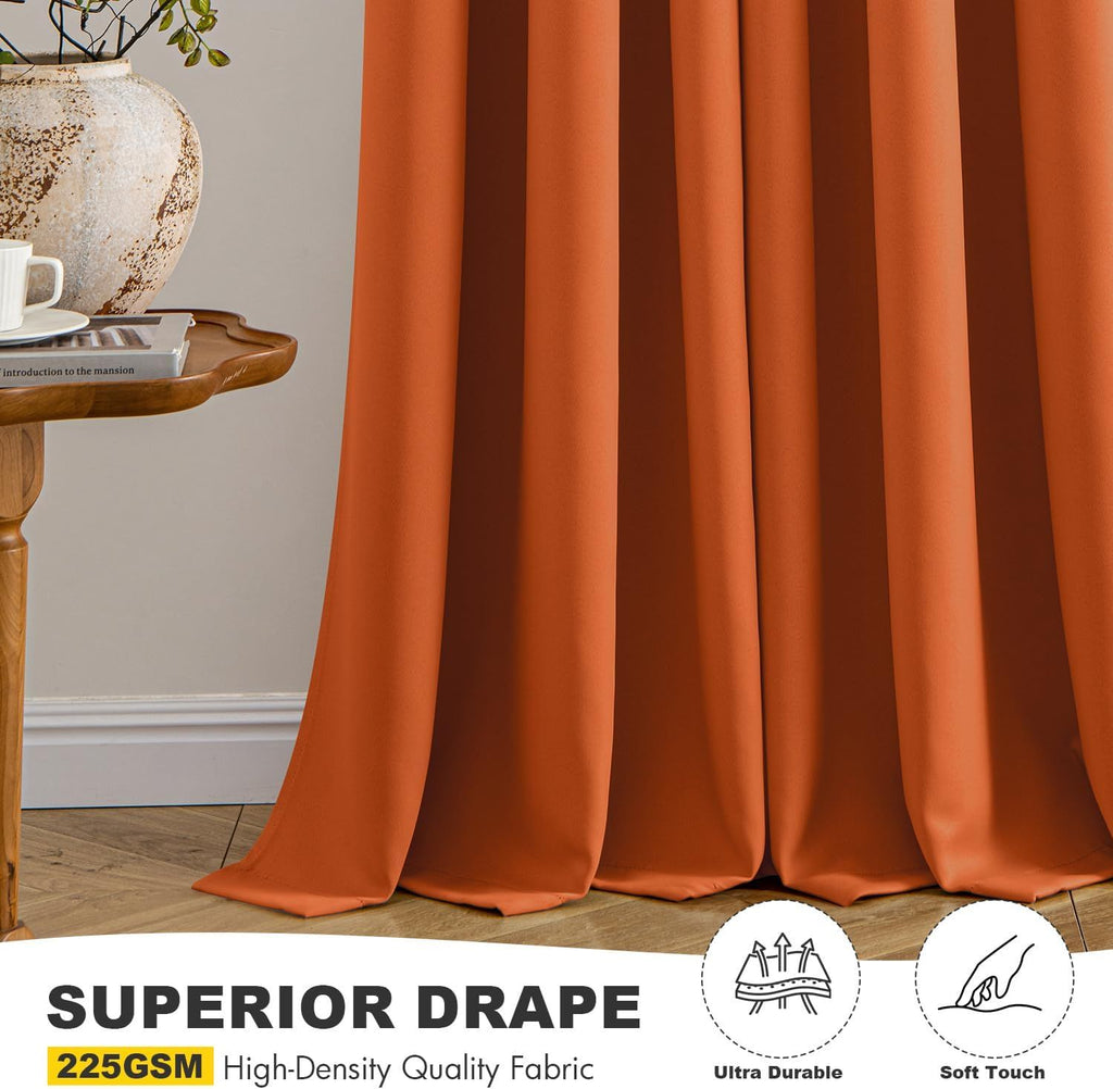 Orange Blackout Curtains for Bedroom Living Room 63 Inches Long 2 Panels, Fall Thermal Insulated Room Darkening Drapes Solid Grommet Noise Reduction Light Blocking Window Treatments 40x63 Inch