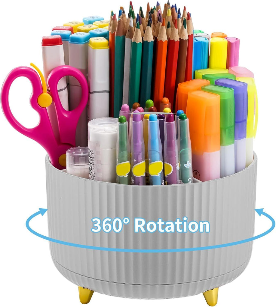Organizer, 360-Degree Rotating Pen Holder, Desk Organizers and Accessories with 5 Compartments Pencil Organizer, Art Supply Storage Box Caddy for Office, Home