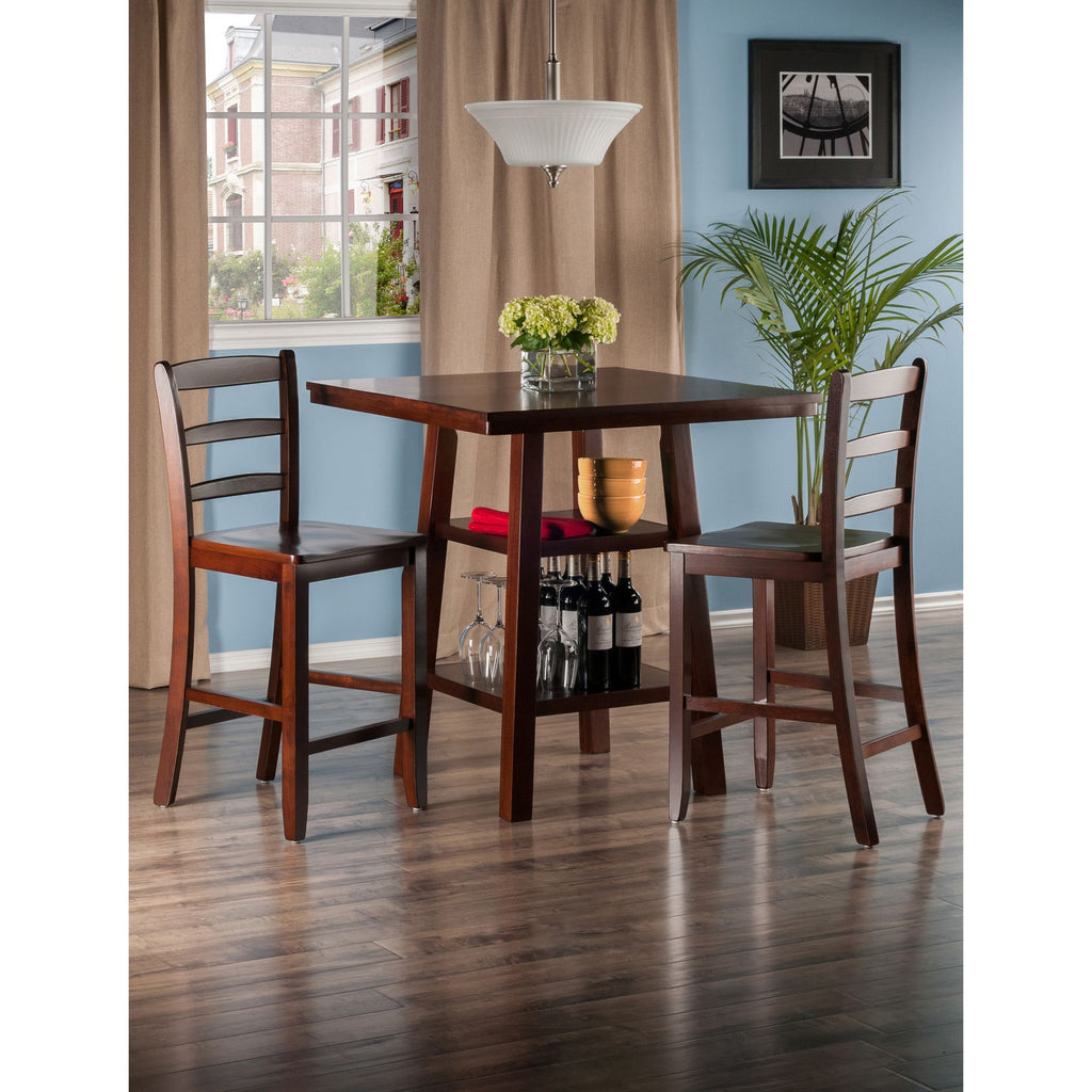 Orlando 3-Pc Set High Table; 2 Shelves w/ 2 Ladder Back Stools