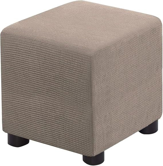 Ottoman Cover Square Folding Storage Ottoman Slipcovers Jacquard Stretch Cube Footrest Foot Stool Covers Protector with Elastic Band (Small,Sand)
