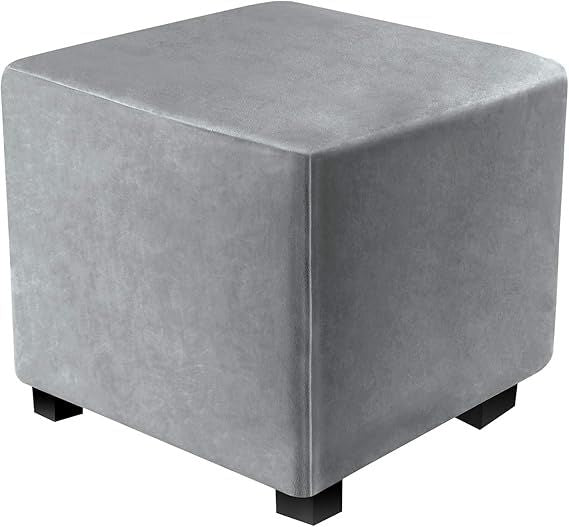 Ottoman Covers Slipcover Square Ottoman Covers Protector for Footrest Foot Stool Furniture Stretch Comfortable Velvet with Elastic Bottom (Length & Width:13-18", Height:15-18", Light Grey)