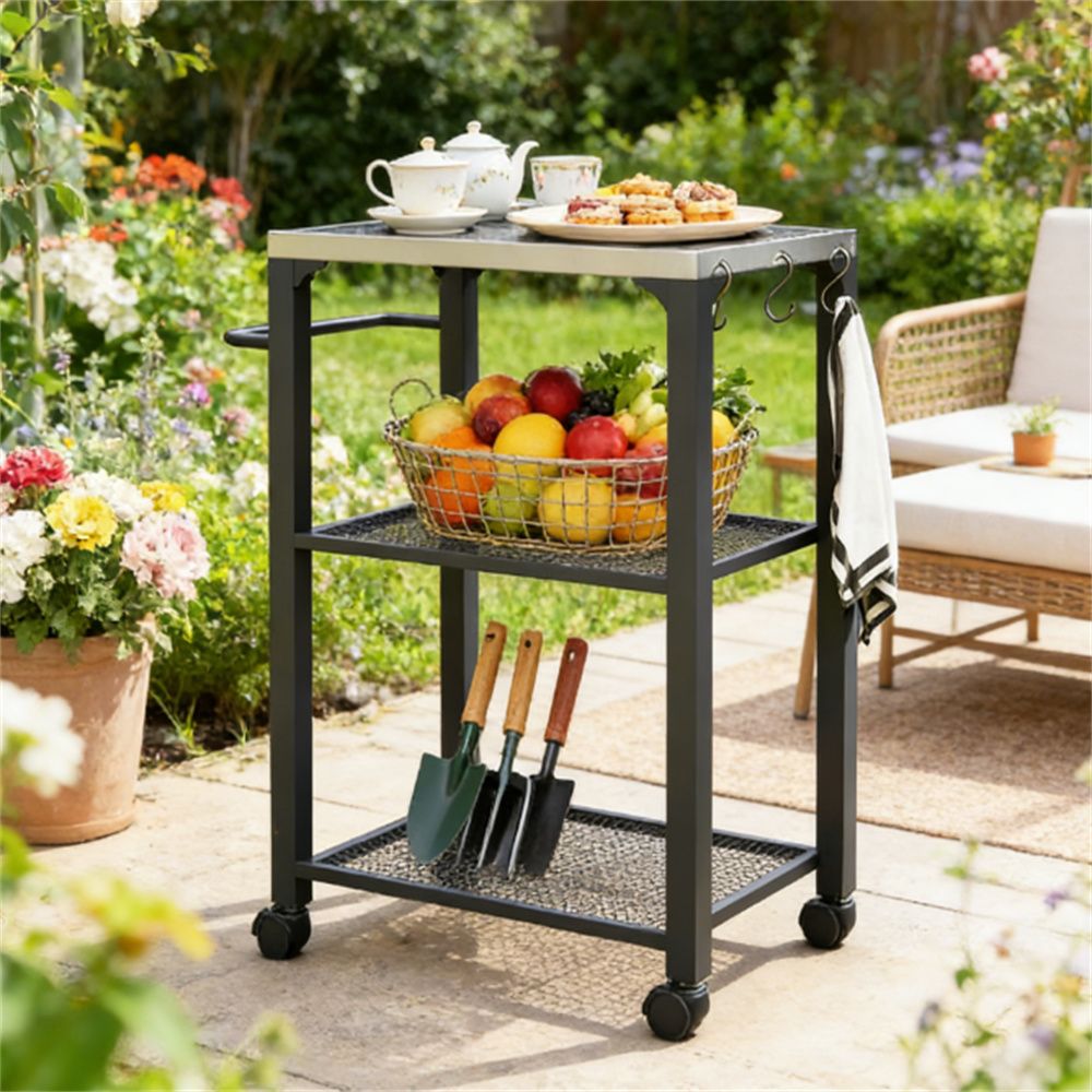 Outdoor barbecue cart, grill, with storage rack