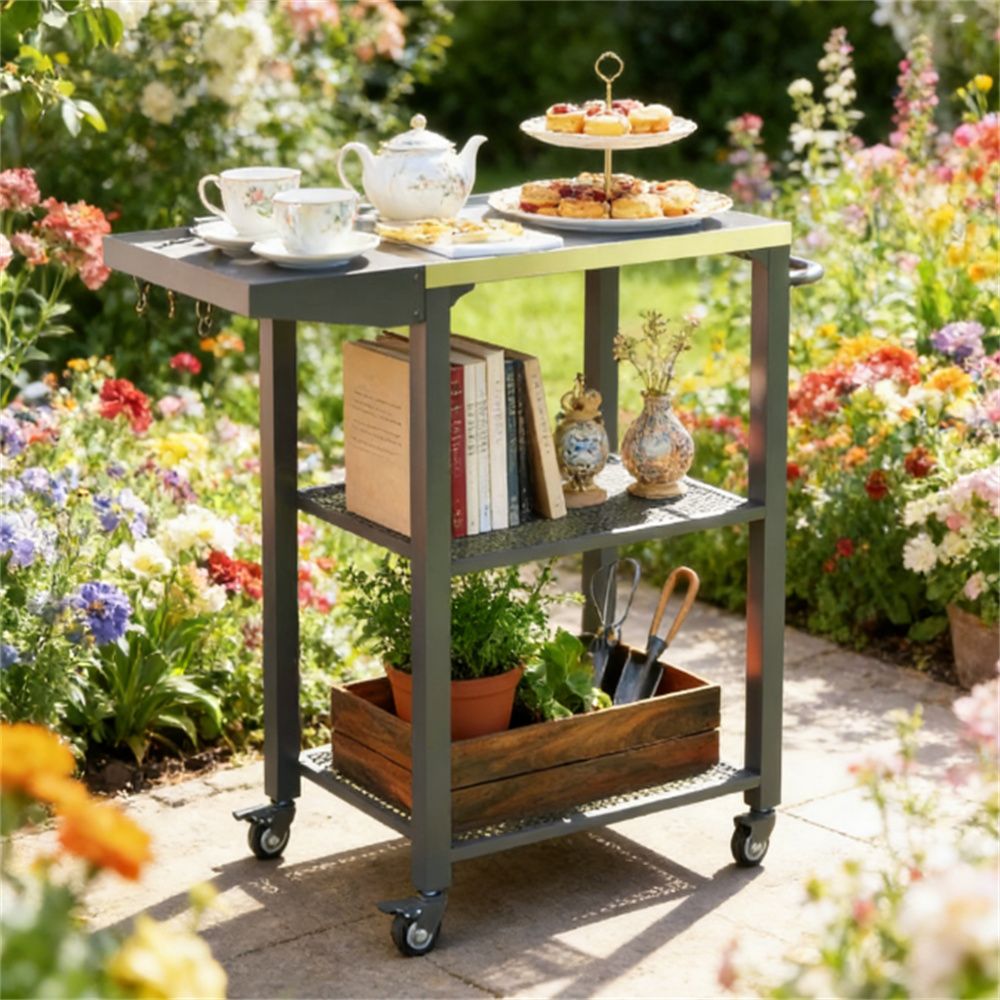 Outdoor barbecue cart, grill, with storage rack