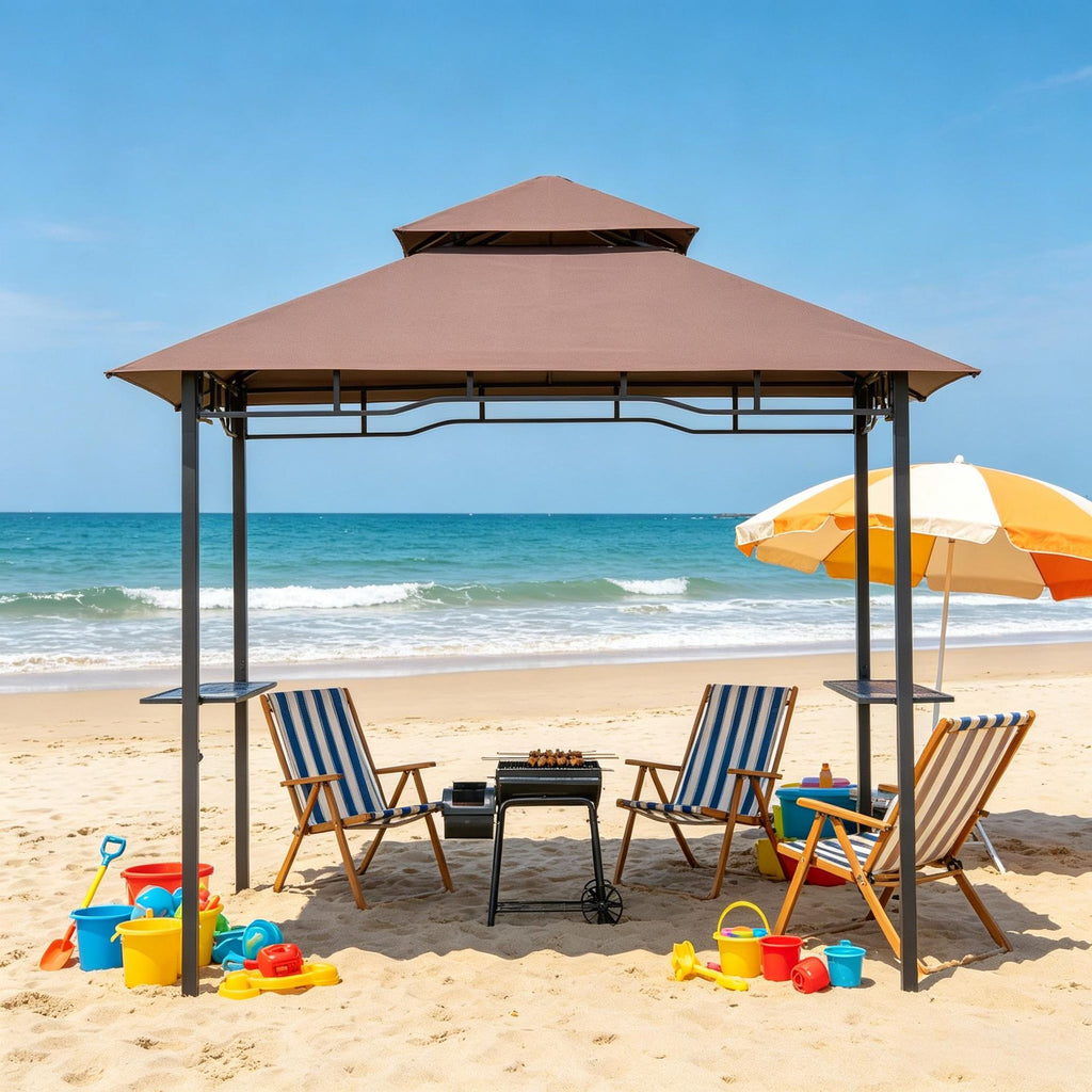 Outdoor barbecue pavilion, double roof 8'X 5 'barbecue shed, courtyard coffee, with 2 side racks