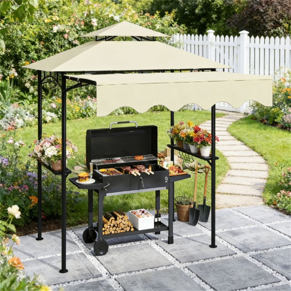 Outdoor barbecue pavilion, pavilion, beige