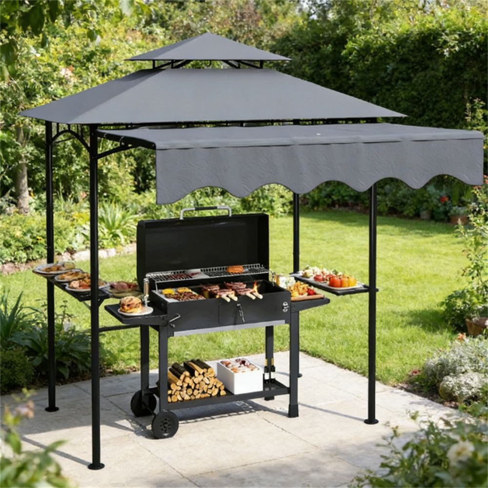 Outdoor barbecue pavilion, pavilion, dark gray
