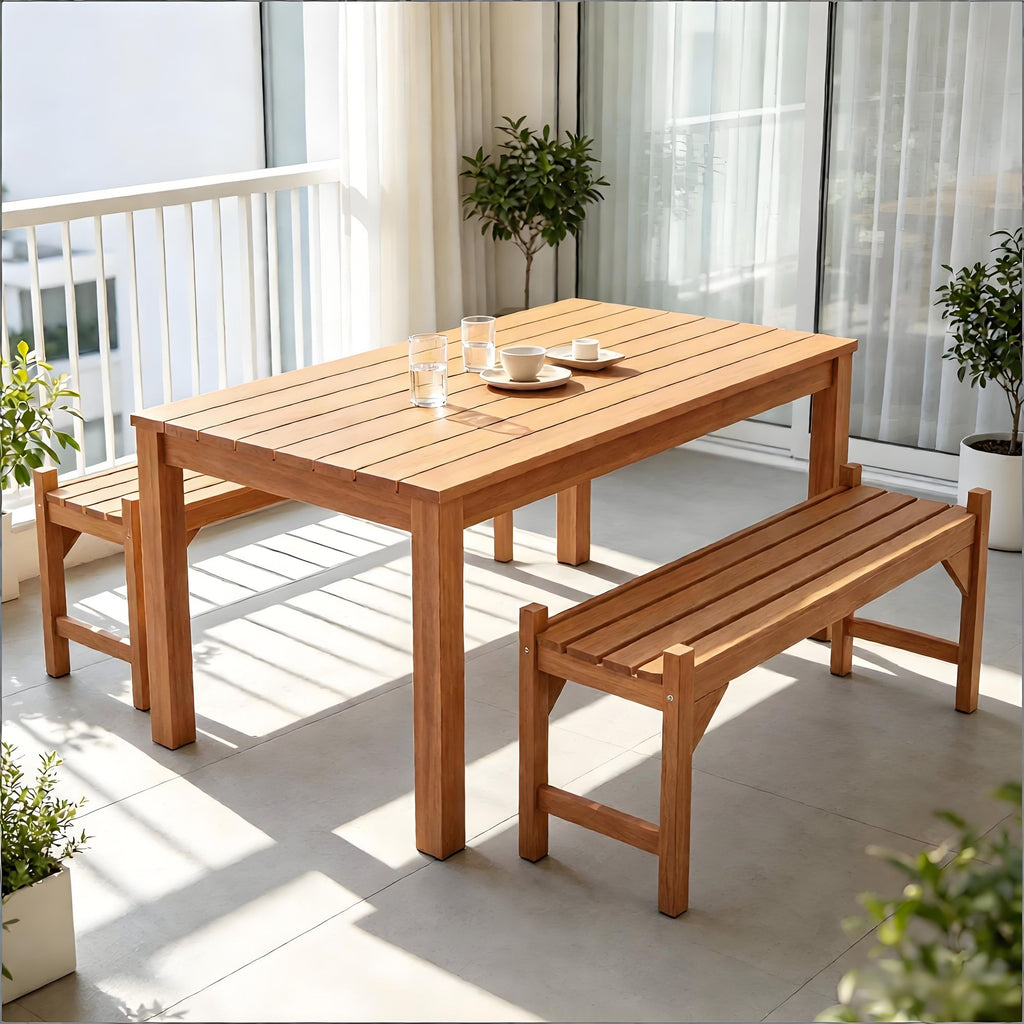 Outdoor Bench 40 Inch Slatted Contoured Seat for Deck Entryway Garden Furniture-two chairs
