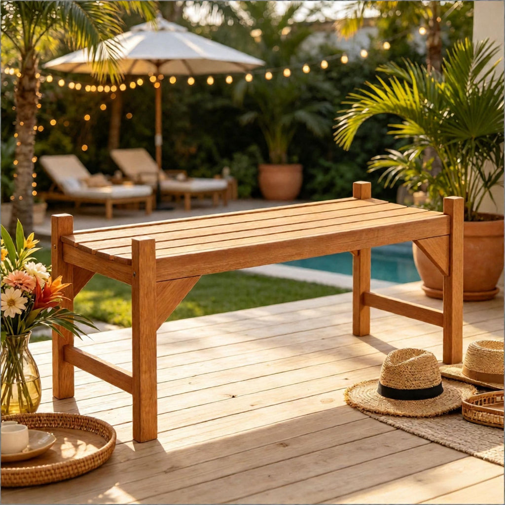 Outdoor Bench 40 Inch Slatted Contoured Seat for Deck Entryway Garden Furniture