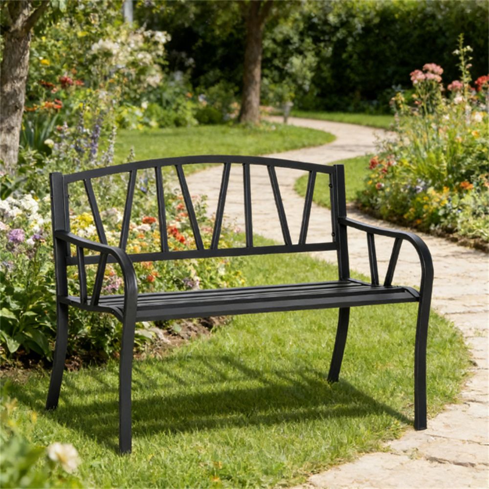 Outdoor bench, armchair, garden bench, porch bench, courtyard chair, black
