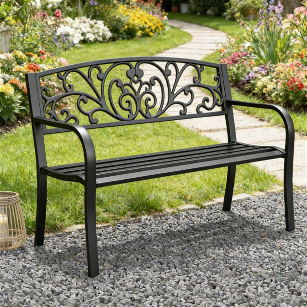 Outdoor bench, armchair, garden bench, porch bench, courtyard chair, black
