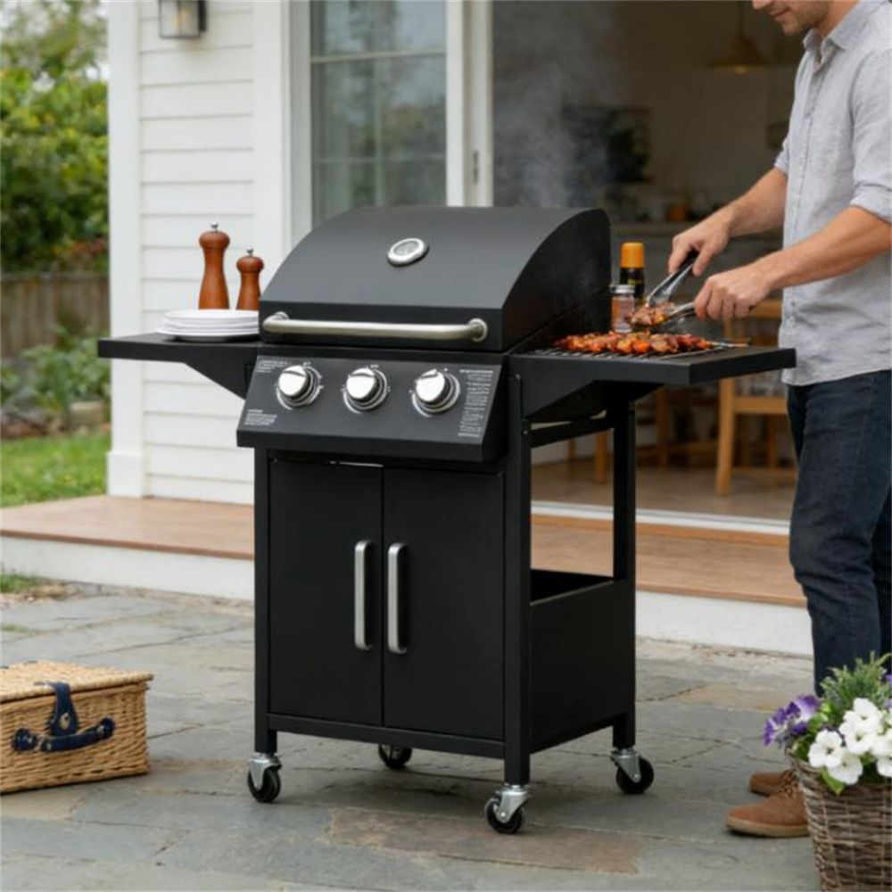 Outdoor burner, portable barbecue grill, barbecue grill, black