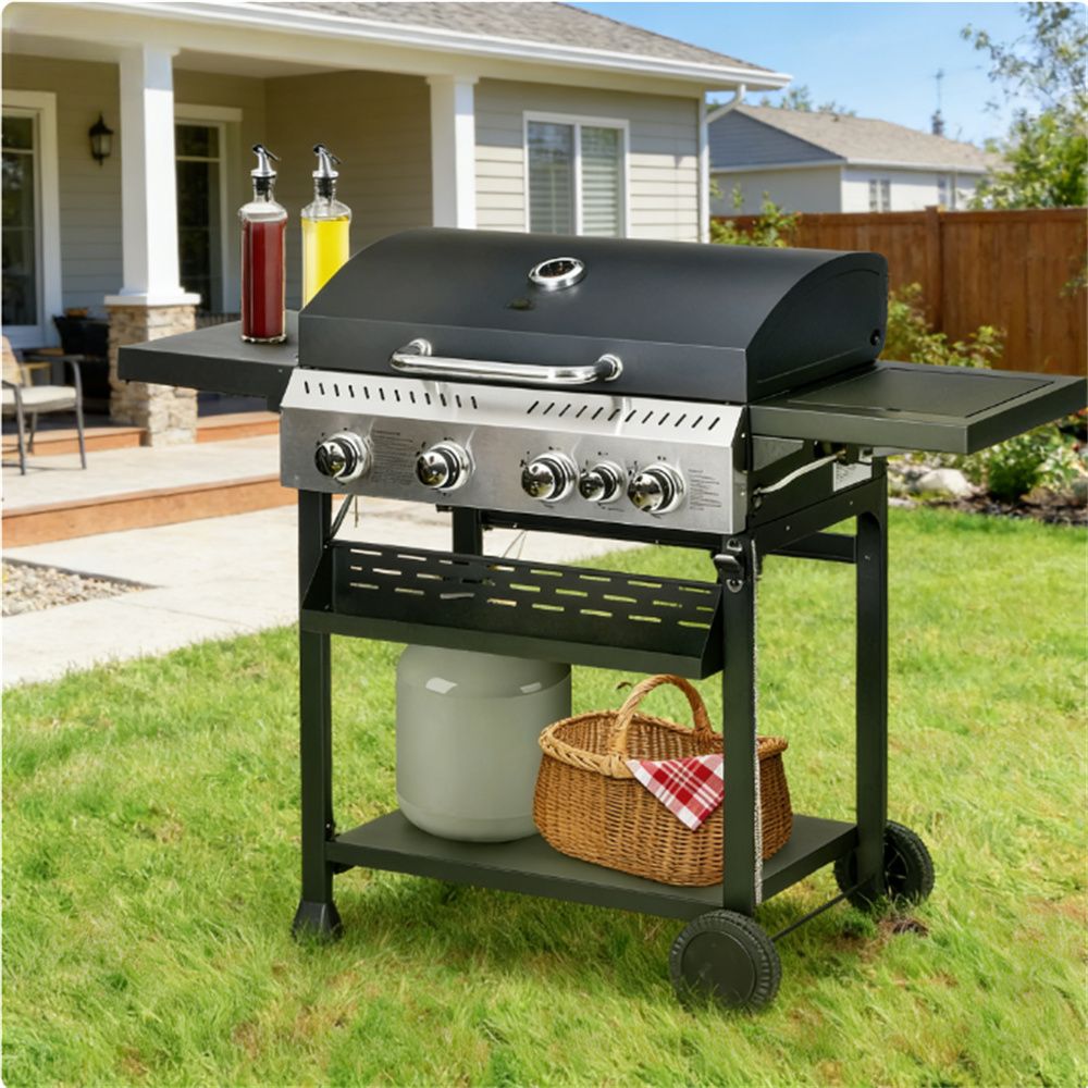Outdoor burner, portable barbecue grill, barbecue grill, black