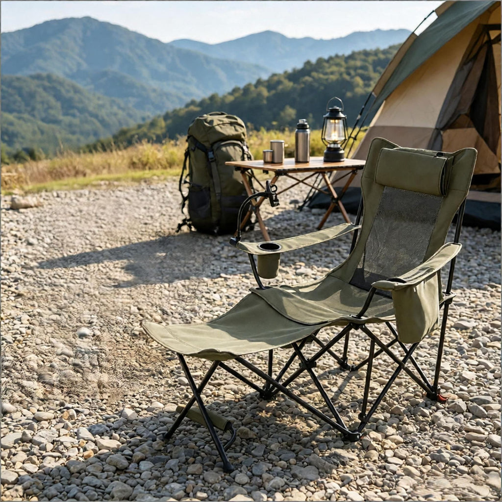 Outdoor Camping Reclining Chair 2 in 1 with 3 Level Adjustable Backrest Lightweight Portable Folding Chair for Picnic Travel Hiking