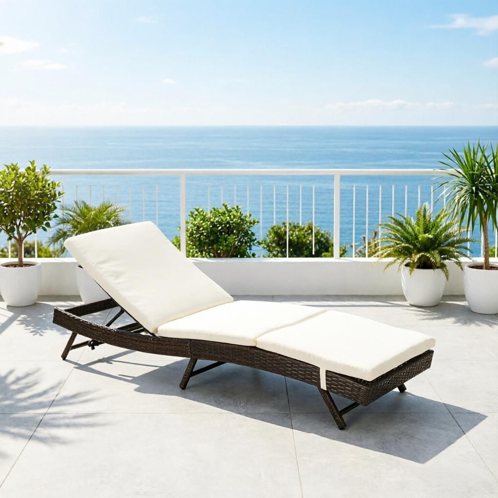 Outdoor  Chaise Lounge Pool Chair with 5 Position Adjustable Backrest And Cushion Coffee Patio Sun Tanning Seat 78.75 X 28 X 35