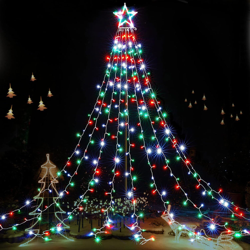 Outdoor Christmas Lights 344 LED Christmas Star Lights with 9 Strands 11.9ft Waterfall Tree Lights, 8 Modes, Waterproof & Timer for Garden Yard Patio Outdoor Xmas Decorations Red Green White