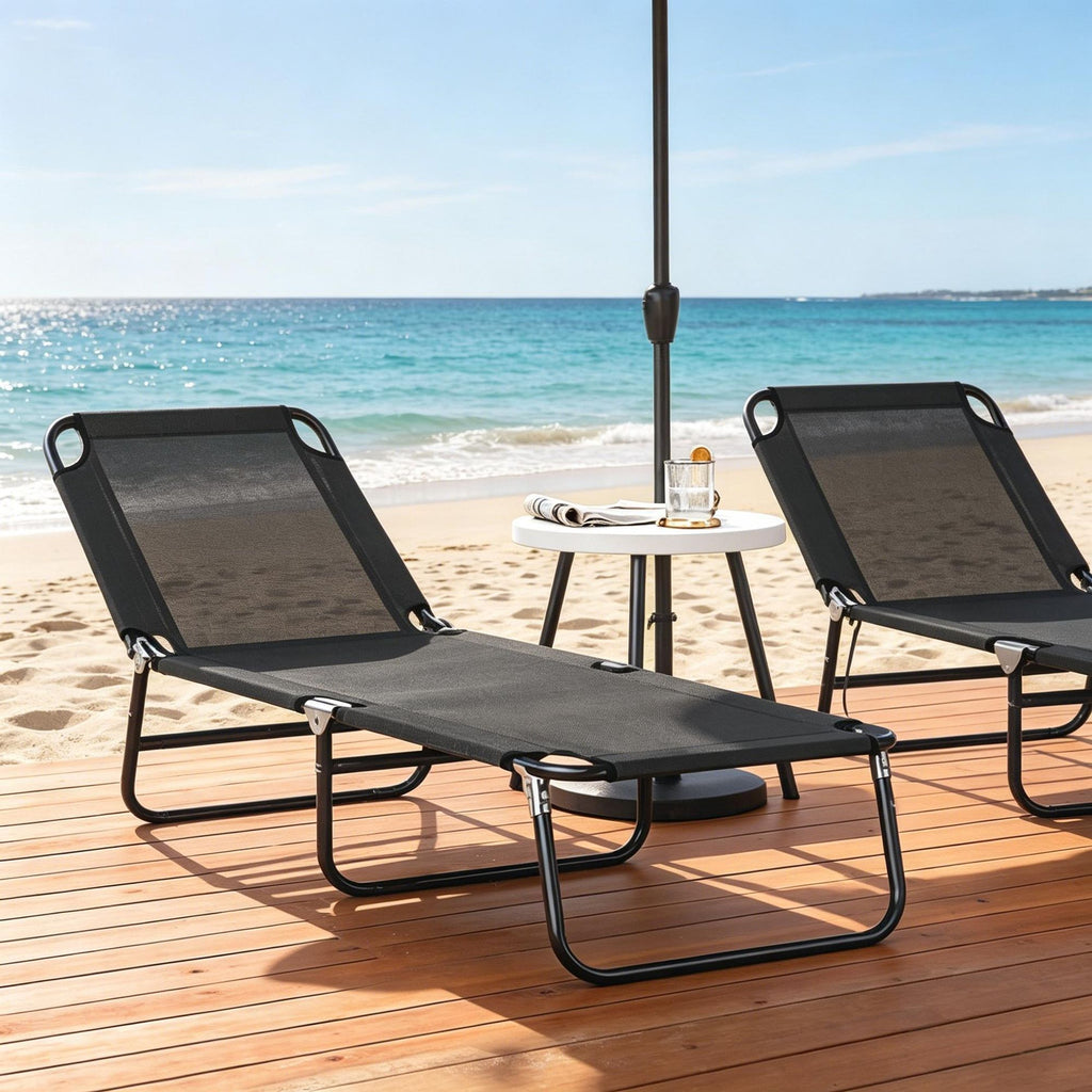 Outdoor Folding Chaise Lounge Pool Chair with 5-Level Reclining Back Steel Frame for Beach Yard Patio Sun Tanning