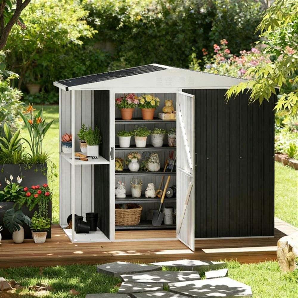 Outdoor garden shed, metal shed, tool room, dark gray