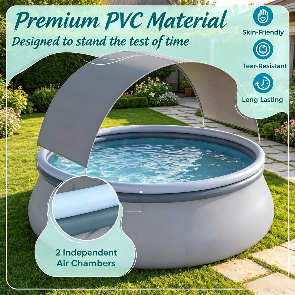 Outdoor Inflatable Pool with Sunshade Canopy for Outdoor Use
