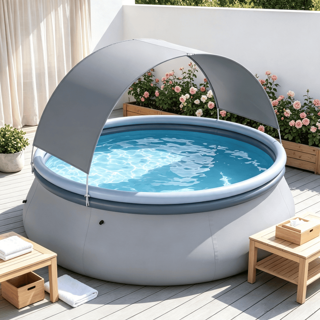 Outdoor Inflatable Pool with Sunshade Canopy for Outdoor Use