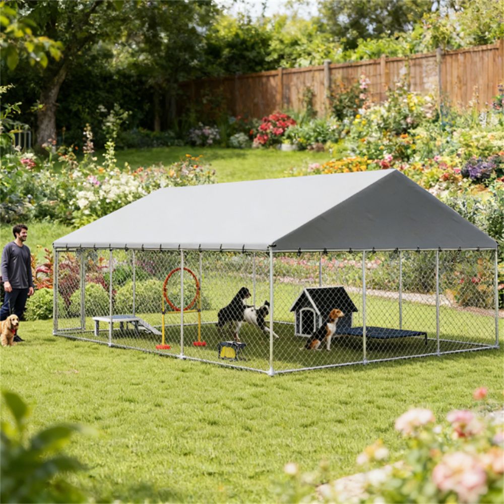 Outdoor kennel, dog house, dog cage, silver