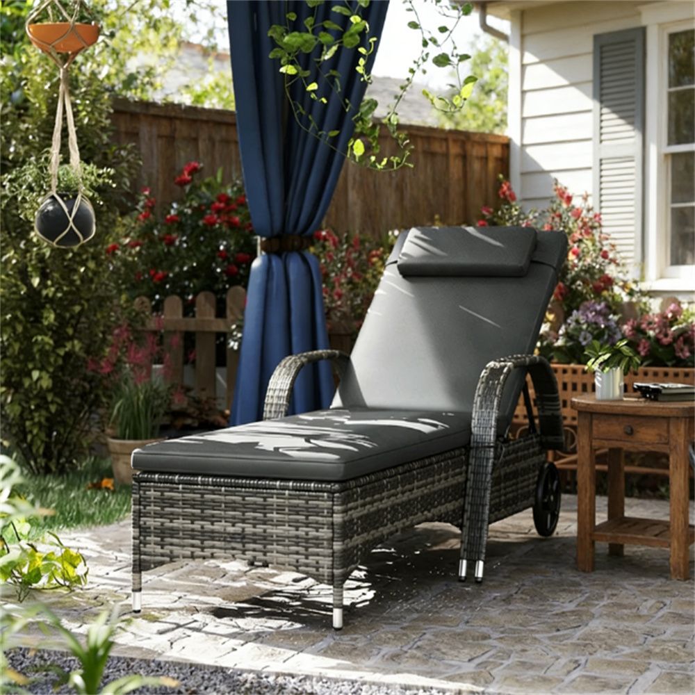 Outdoor lounge chair, backrest chair, rattan lounge chair, courtyard chair, gray