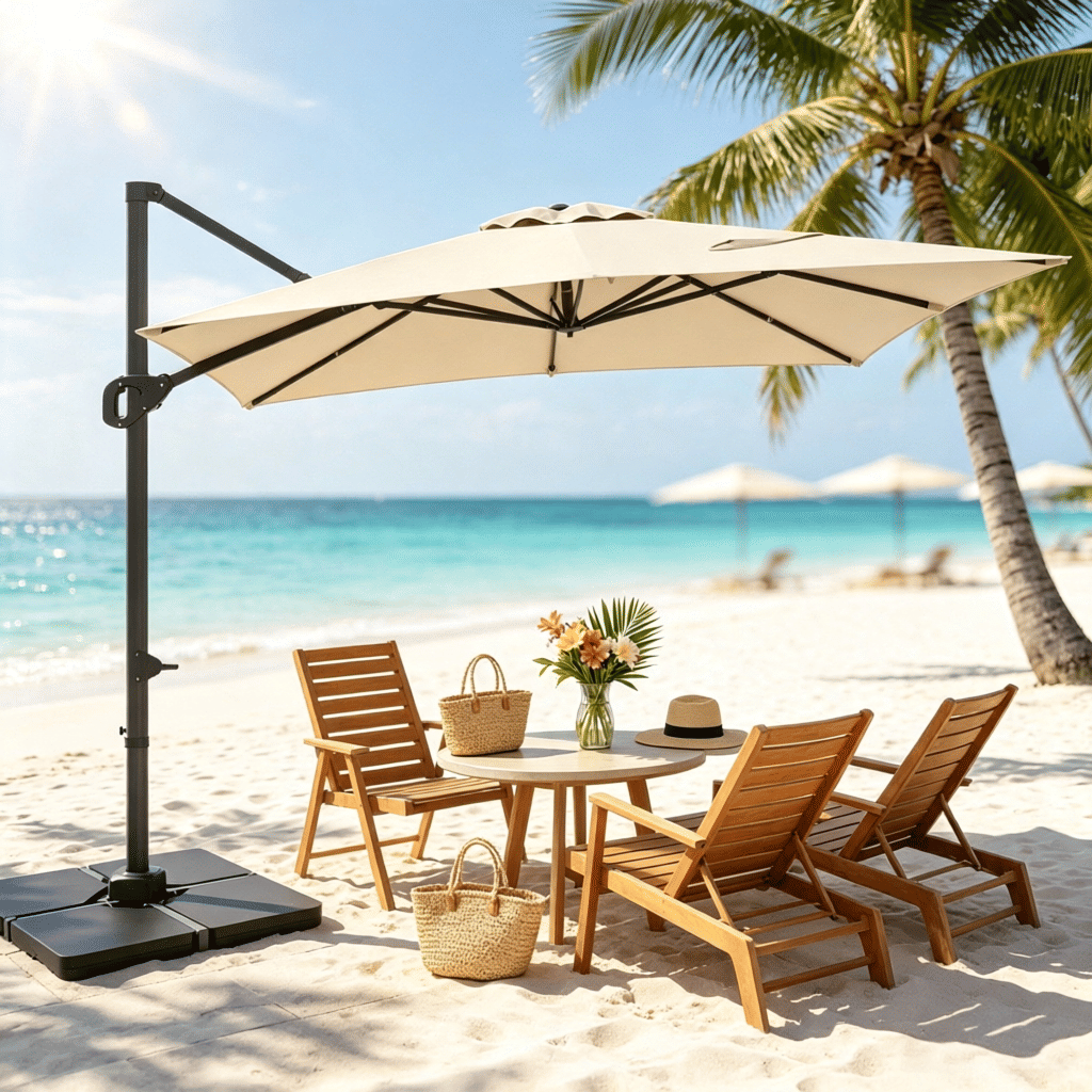 Outdoor Offset Hanging Umbrella, Aluminum Pole, 220 LBS Base, 11x9 ft