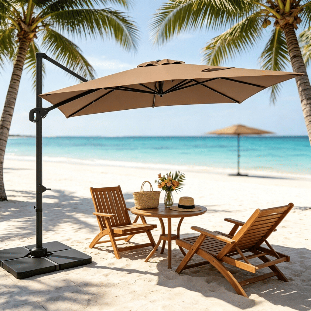 Outdoor Offset Hanging Umbrella, Aluminum Pole, 220 LBS Base, 11x9 ft