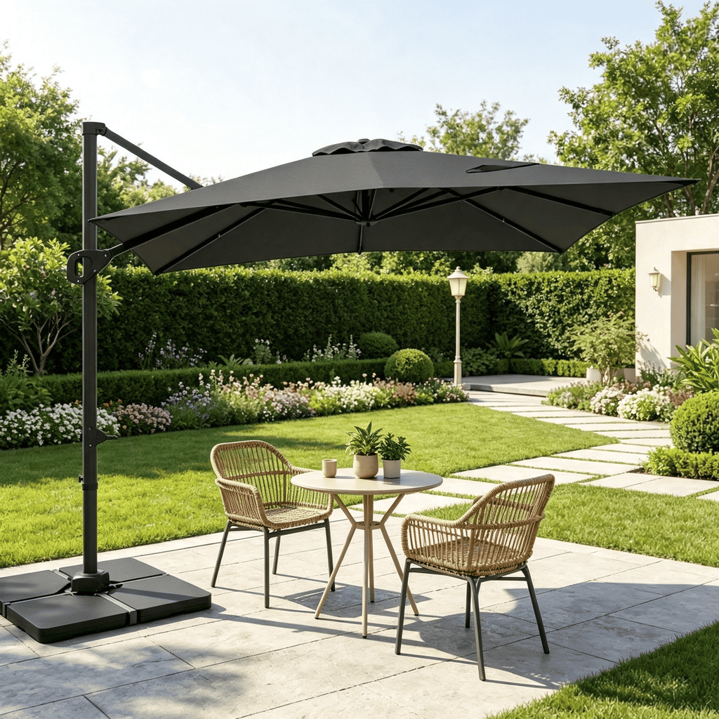 Outdoor Offset Hanging Umbrella, Aluminum Pole, 220 LBS Base, 11x9 ft