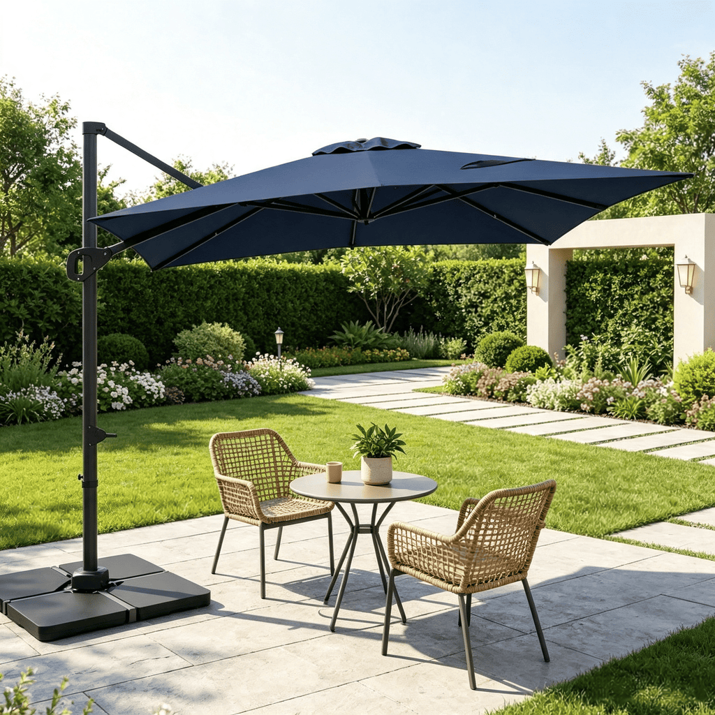 Outdoor Offset Hanging Umbrella, Aluminum Pole, 220 LBS Base, 11x9 ft