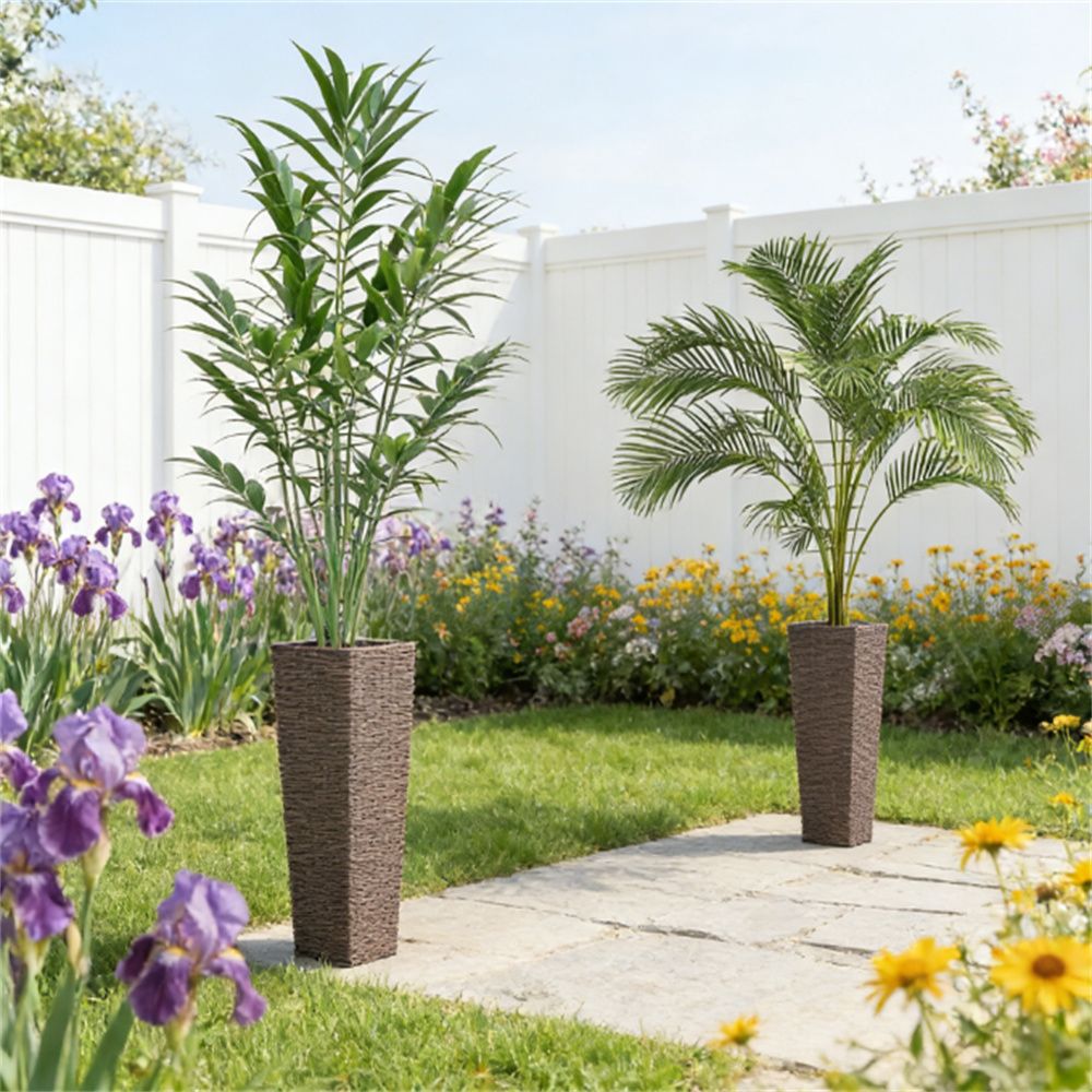 Outdoor plant flowerpot, set of 2 plastic flowerpots, Brown