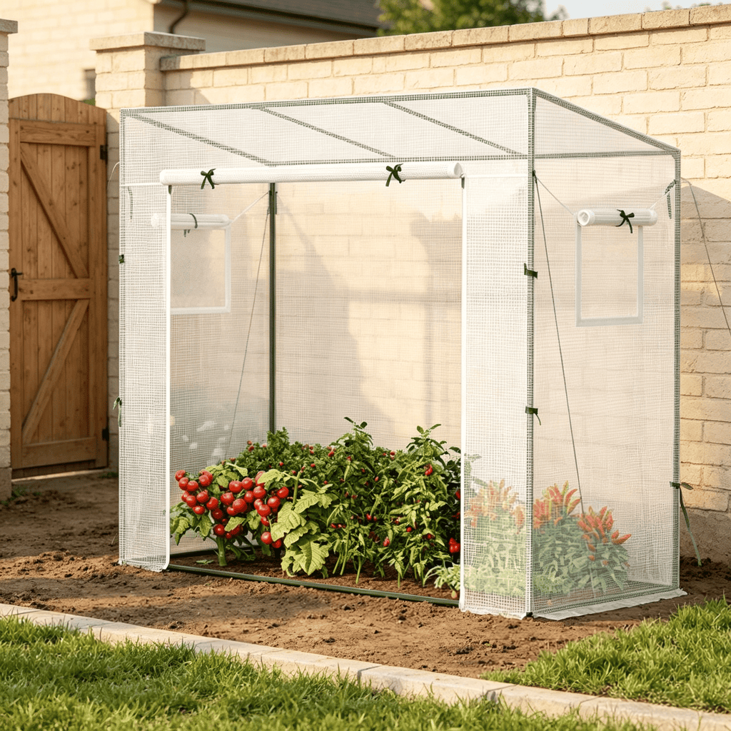 Outdoor Portable Walk-in Greenhouse PE Cover Roll-up Zipper Door Gardening Tool for Plant Growth Protection