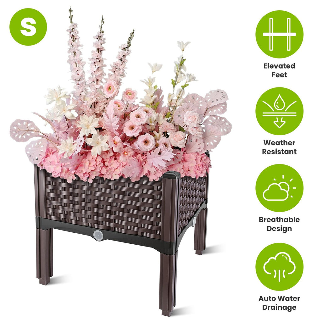 Outdoor Raised Garden Bed with Legs Elevated Planter Box with Self-watering System for Garden Patio Balcony Vegetables Flowers Herbs PP Plastic Box Easy Assembly (S, M, L Available)