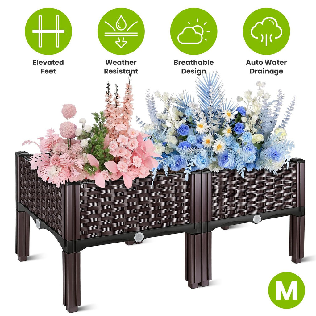 Outdoor Raised Garden Bed with Legs Elevated Planter Box with Self-watering System for Garden Patio Balcony Vegetables Flowers Herbs PP Plastic Box Easy Assembly (S, M, L Available)