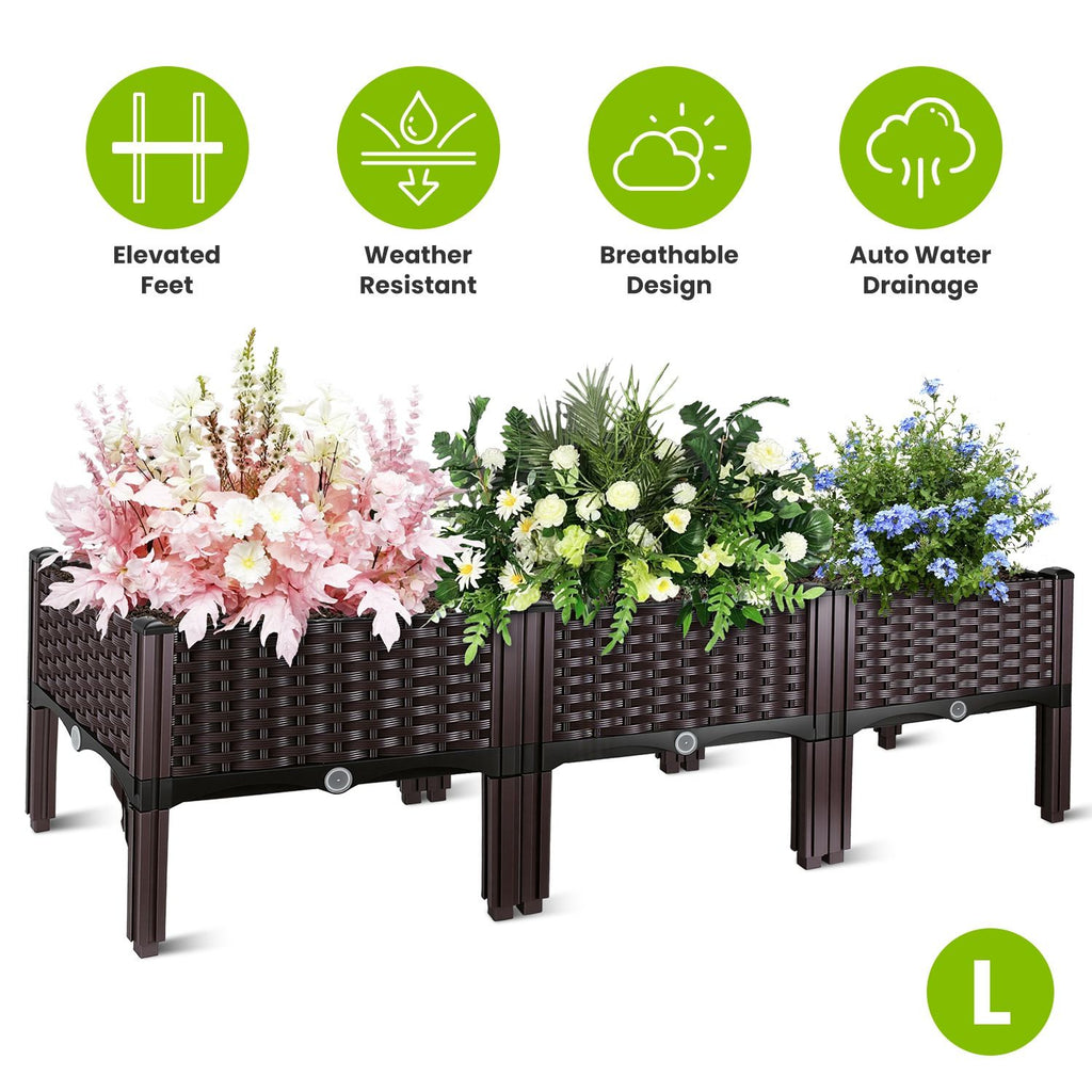 Outdoor Raised Garden Bed with Legs Elevated Planter Box with Self-watering System for Garden Patio Balcony Vegetables Flowers Herbs PP Plastic Box Easy Assembly (S, M, L Available)