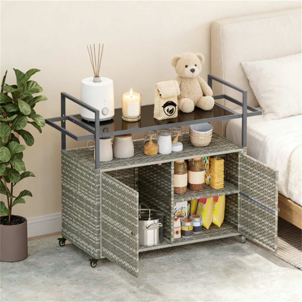 Outdoor rattan table, bar counter table, service cart, trolley, storage rack
