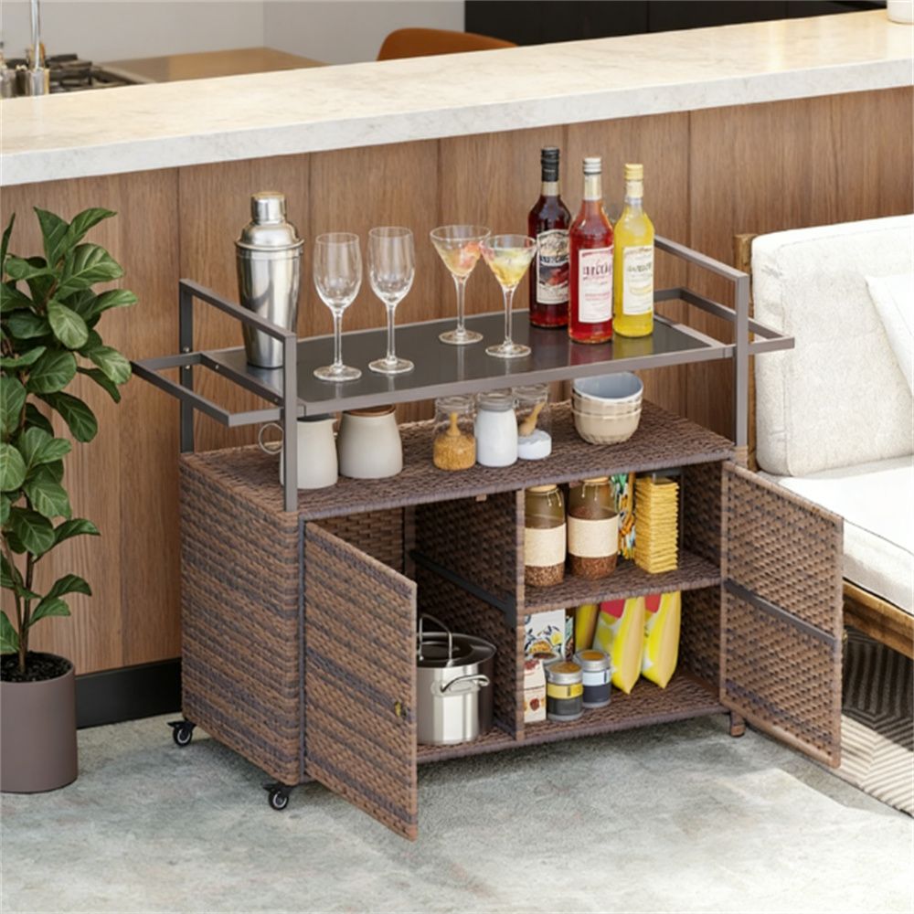 Outdoor rattan table, bar counter table, service cart, trolley, storage rack