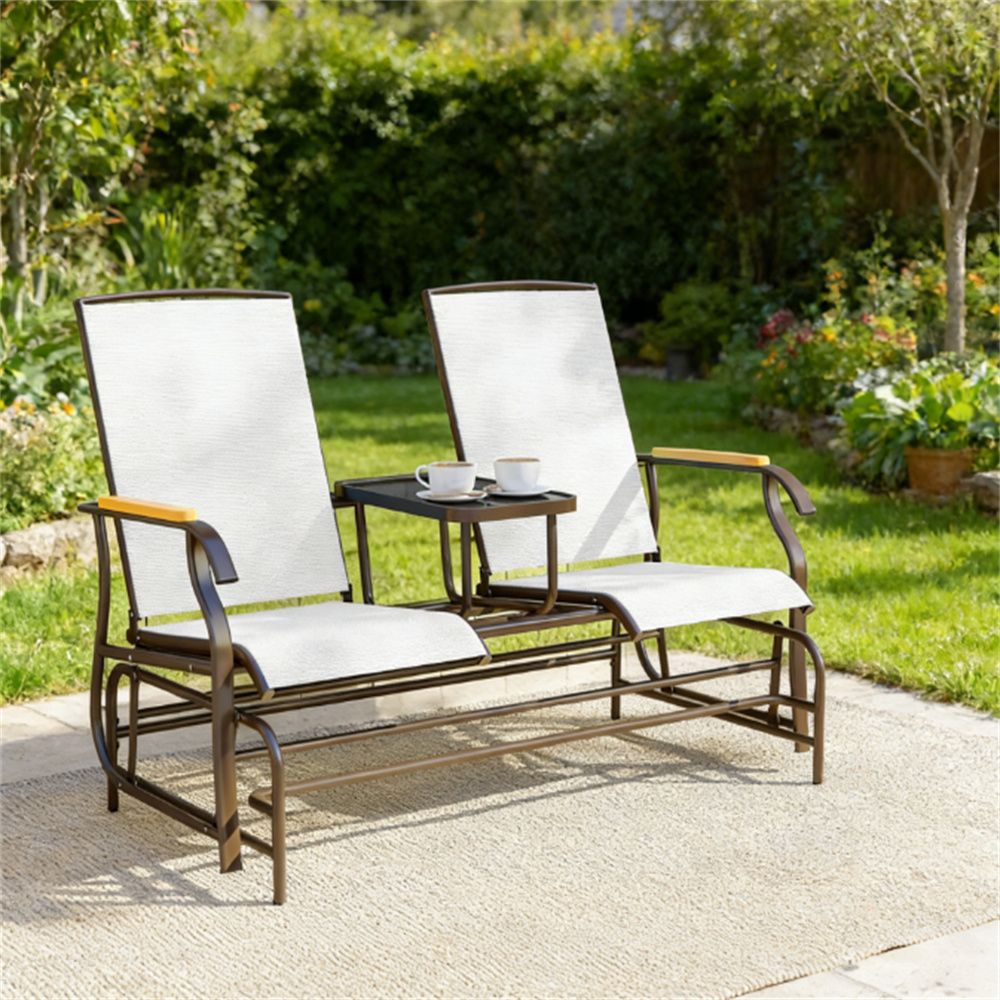 Outdoor rocking chair, double sofa with table, garden chair, cream white