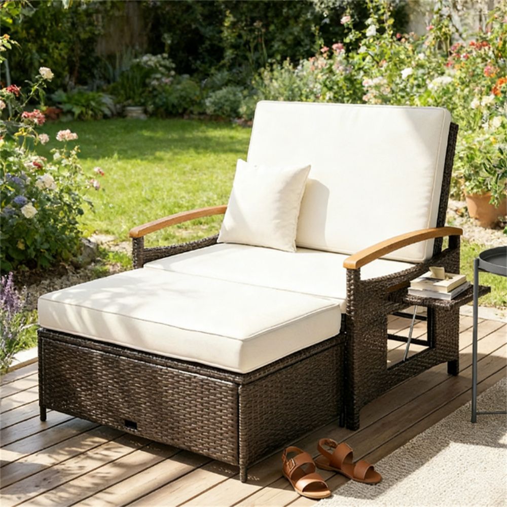 Outdoor sofa bed, terrace sofa bed, patio lounge chair, beige
