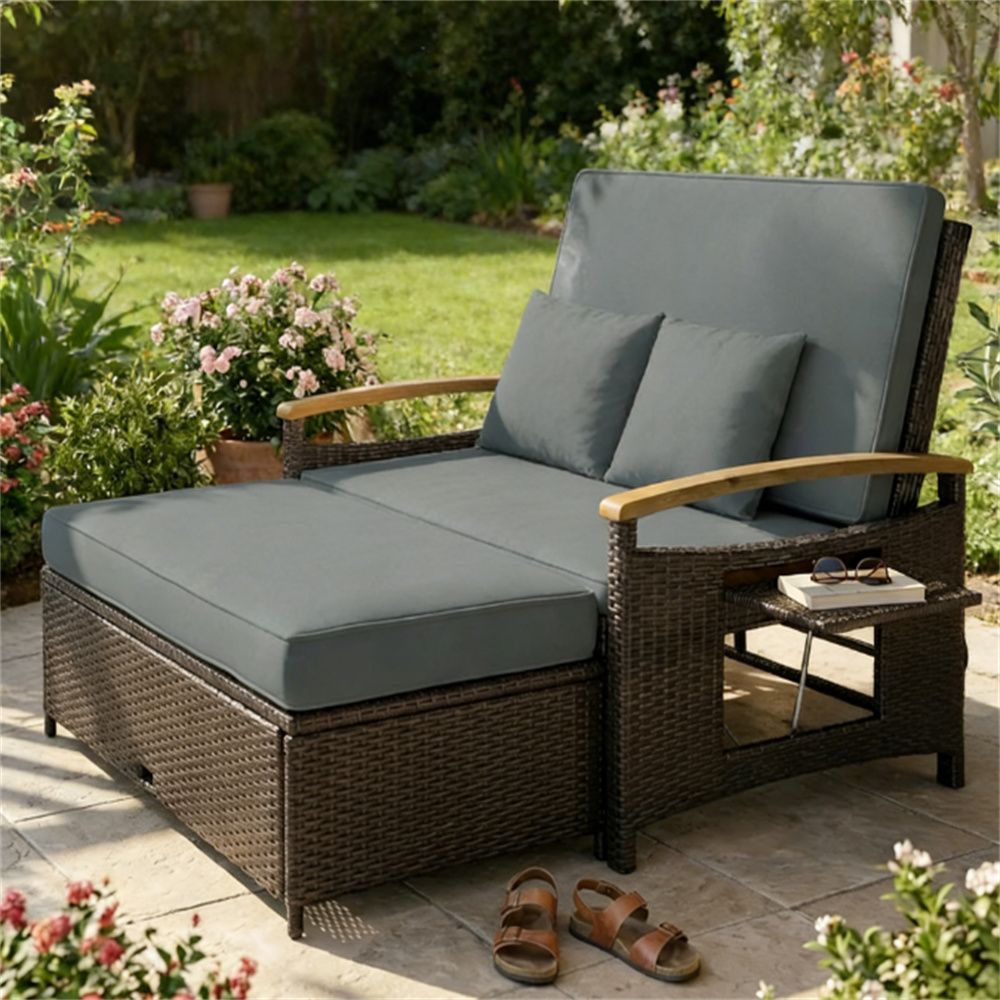Outdoor sofa bed, terrace sofa bed, patio lounge chair, mixed gray