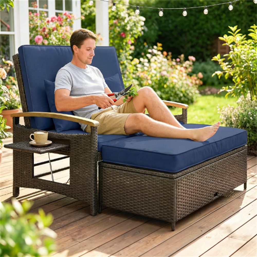 Outdoor sofa bed, terrace sofa bed, patio lounge chair, navy blue