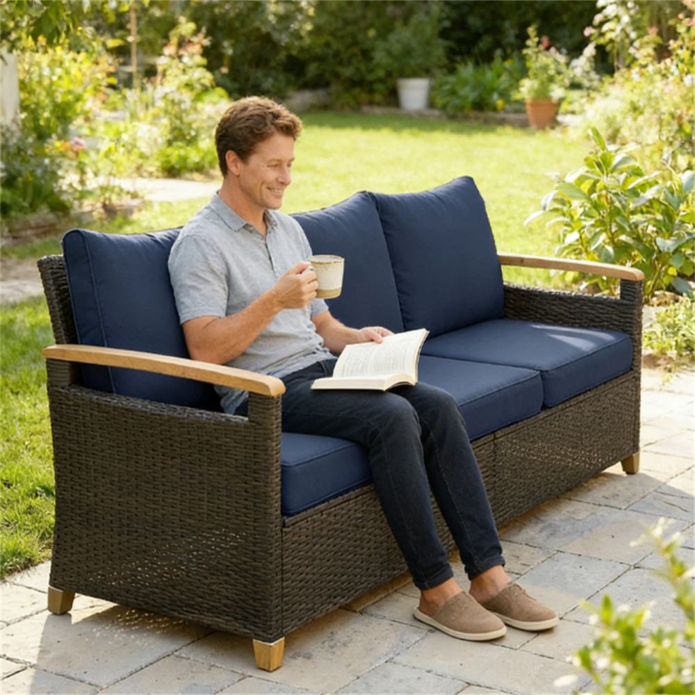 Outdoor sofa, terrace sofa, double sofa, dark blue