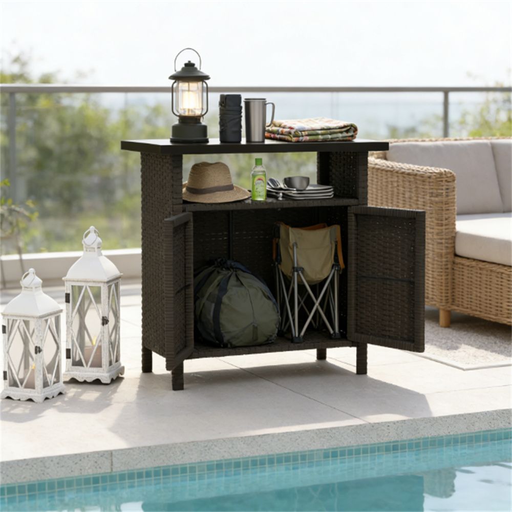 Outdoor storage cabinet, towel rack, dark coffee
