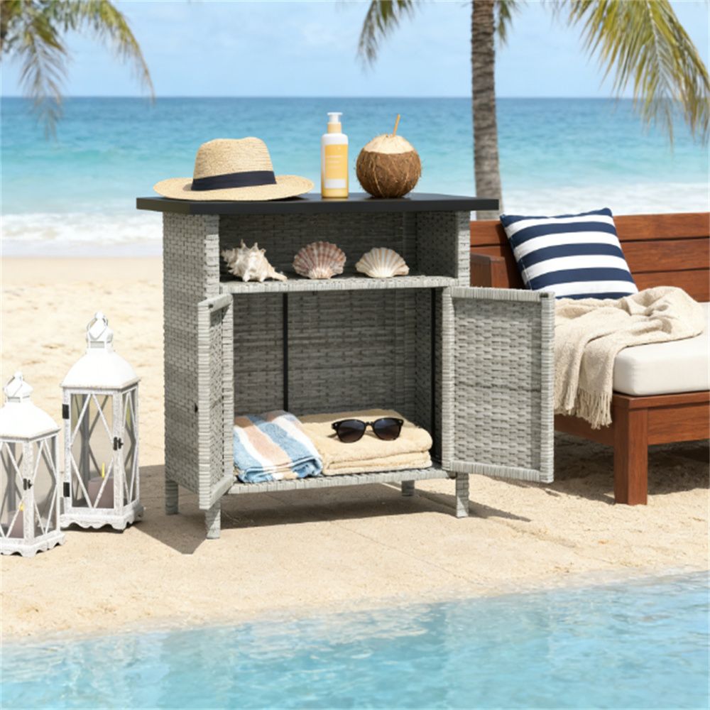 Outdoor storage cabinet, towel rack, gray