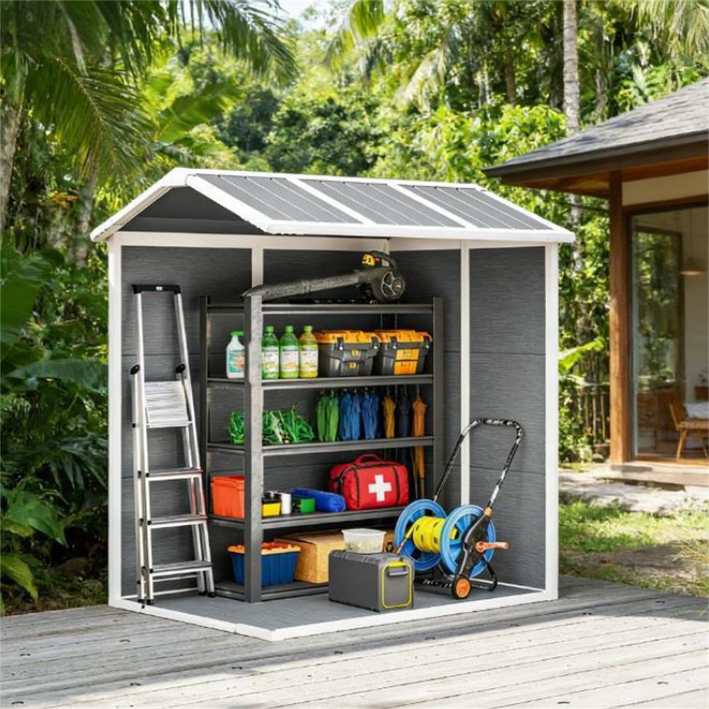 Outdoor storage shed, plastic shed, tool room, garden room, gray