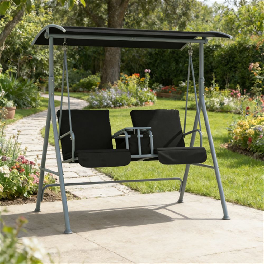 Outdoor swing, porch swing, garden chair, terrace swing chair, black