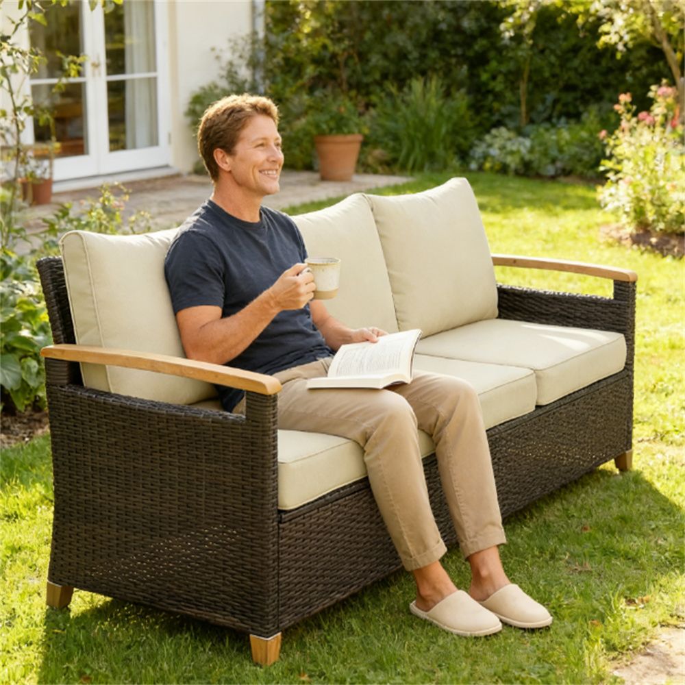 Outdoor terrace sofa, sofa, double sofa, beige