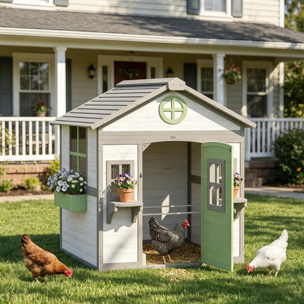 Outdoor Wooden Chicken Coop Playhouse for 2-4 Chickens Poultry Cage with Planter Pots And Nesting Boxes Portable Hen House