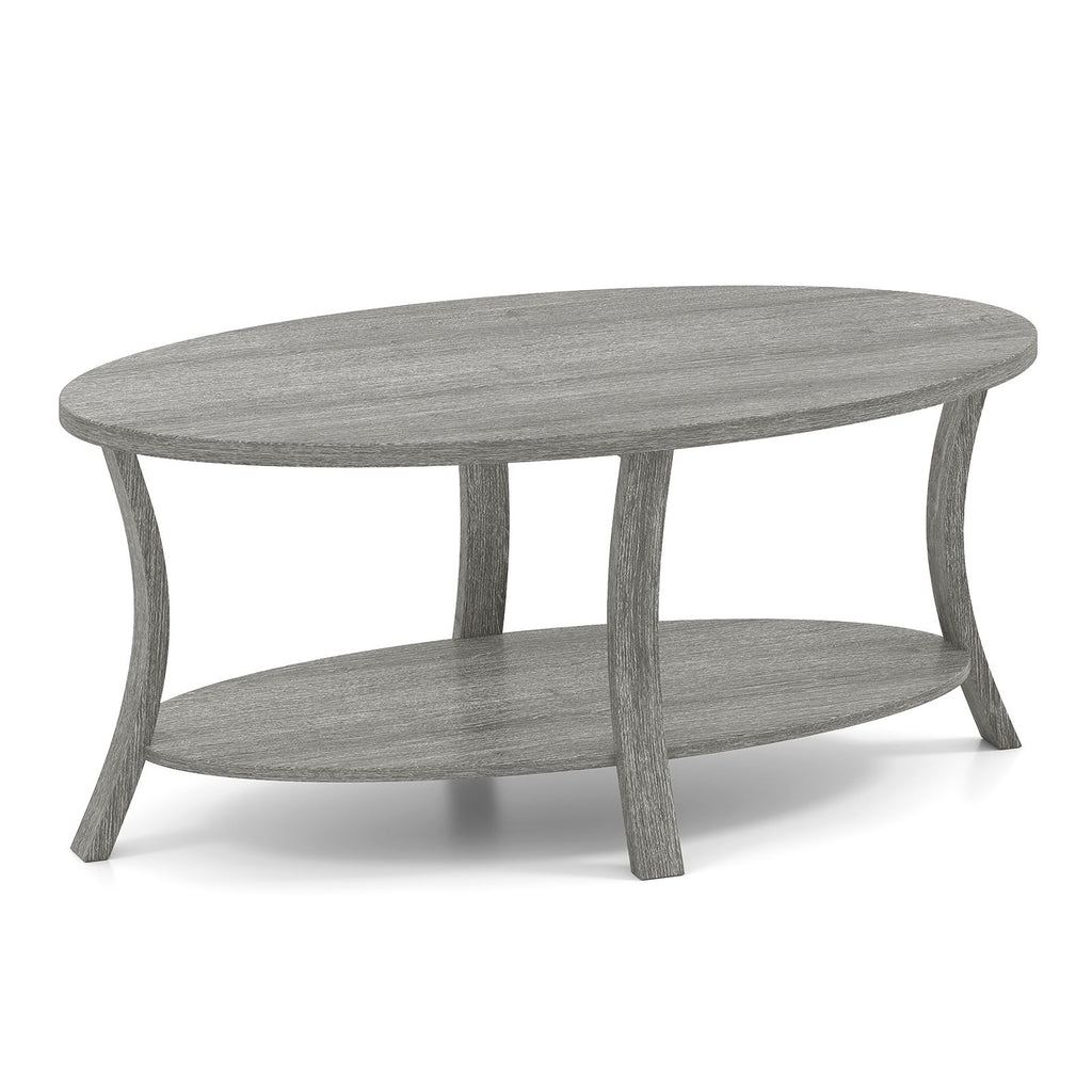 Oval Coffee Table 2-Tier Center Table with Storage Shelf