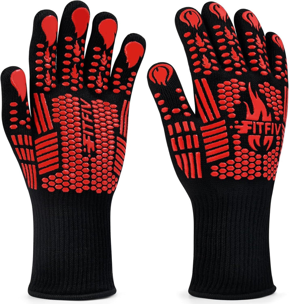 Oven Gloves, Silicone Non-Slip Oven Mitts, Kitchen for Cooking, Grilling, and Baking (Red)